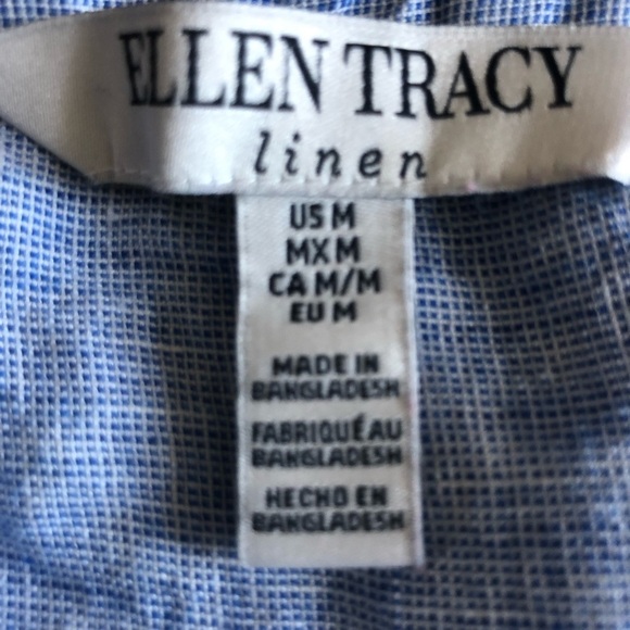 Ellen Tracy Linen Coastal Blue and White Striped Sleeveless Top Medium - Picture 5 of 6